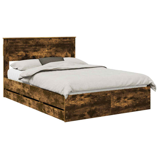 vidaXL Bed Frame with Drawer Smoked Oak 140 x 190 cm Engineer Wood 2