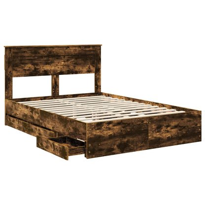 vidaXL Bed Frame with Drawer Smoked Oak 140 x 190 cm Engineer Wood 5