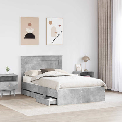 Bed Frame with Drawer Engineer Wood Length 190 cm Concrete grey 135 cm