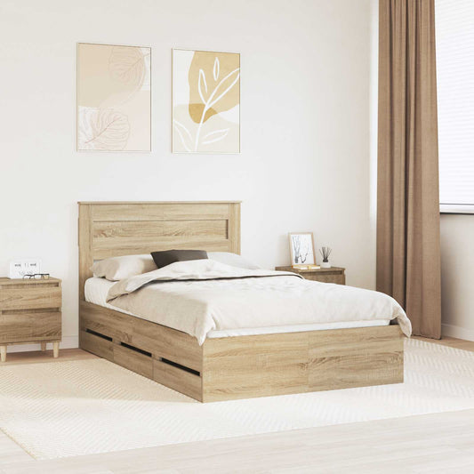 vidaXL Bed Frame with Drawer Sonoma Oak 120 x 190 cm Engineer Wood 1