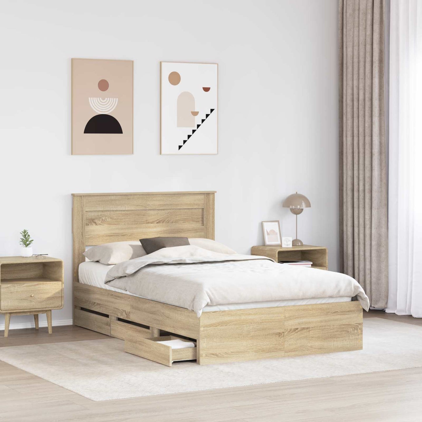 vidaXL Bed Frame with Drawer Sonoma Oak 120 x 190 cm Engineer Wood 3