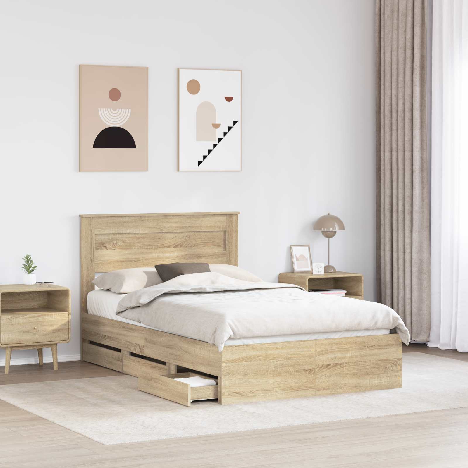 vidaXL Bed Frame with Drawer Sonoma Oak 120 x 190 cm Engineer Wood 3