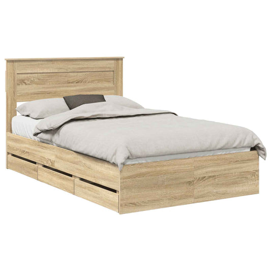 vidaXL Bed Frame with Drawer Sonoma Oak 120 x 190 cm Engineer Wood 2
