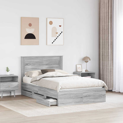 vidaXL Bed Frame with Drawer Grey Sonoma 120 x 190 cm Engineer Wood 3
