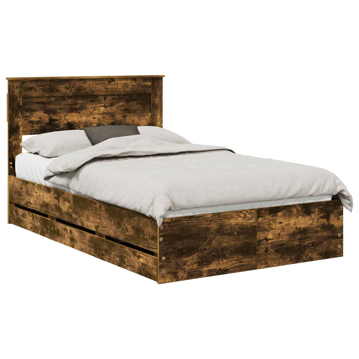 Bed Frame with Drawer Engineer Wood Length 200 cm Smoked Oak 120 cm