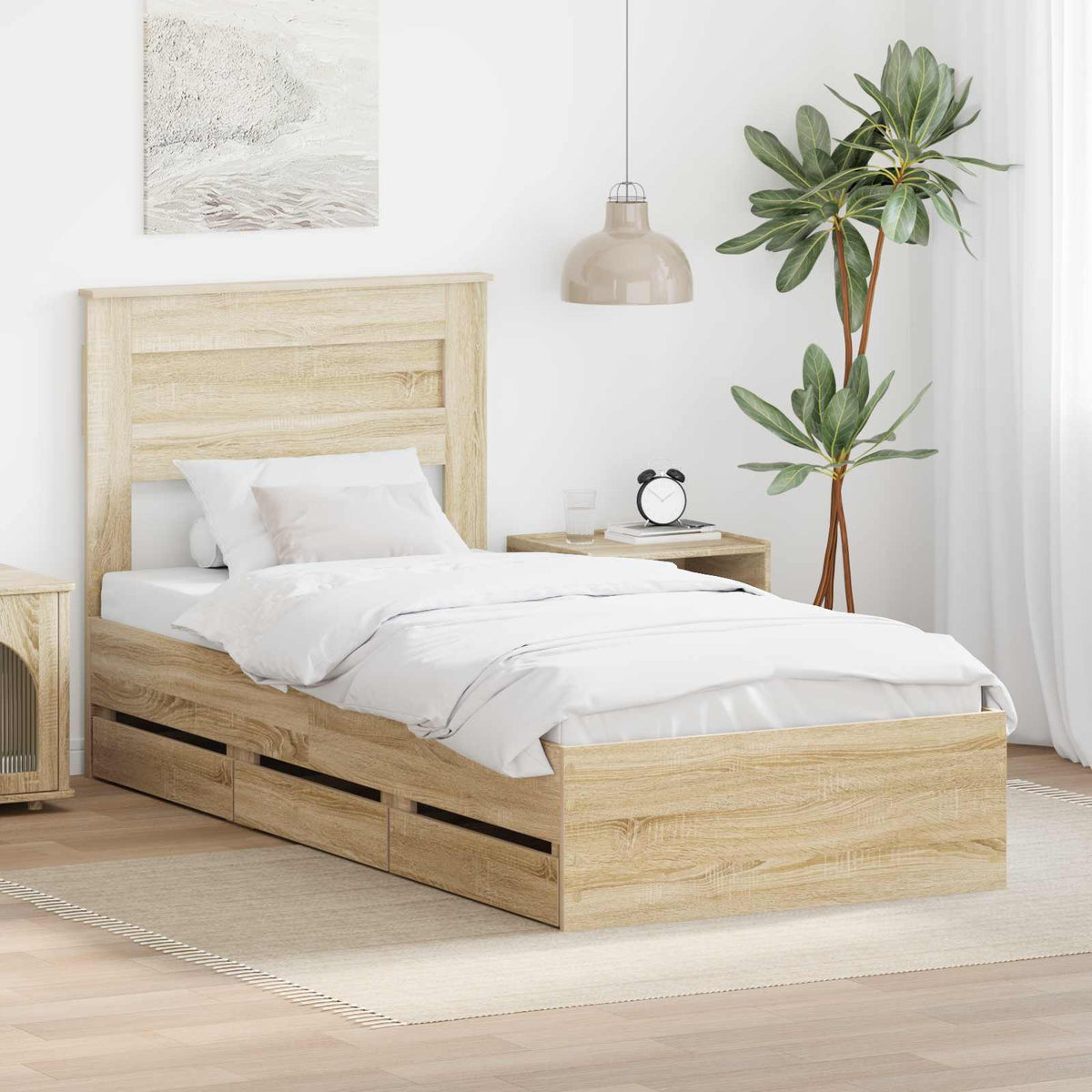 vidaXL Bed Frame with Drawer Engineer Wood Length 190 cm