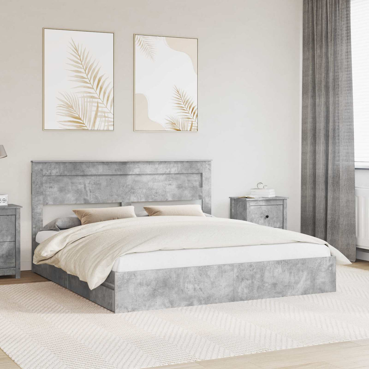 vidaXL Storage Bed Concrete Grey 200 x 200 cm Engineered Wood 1
