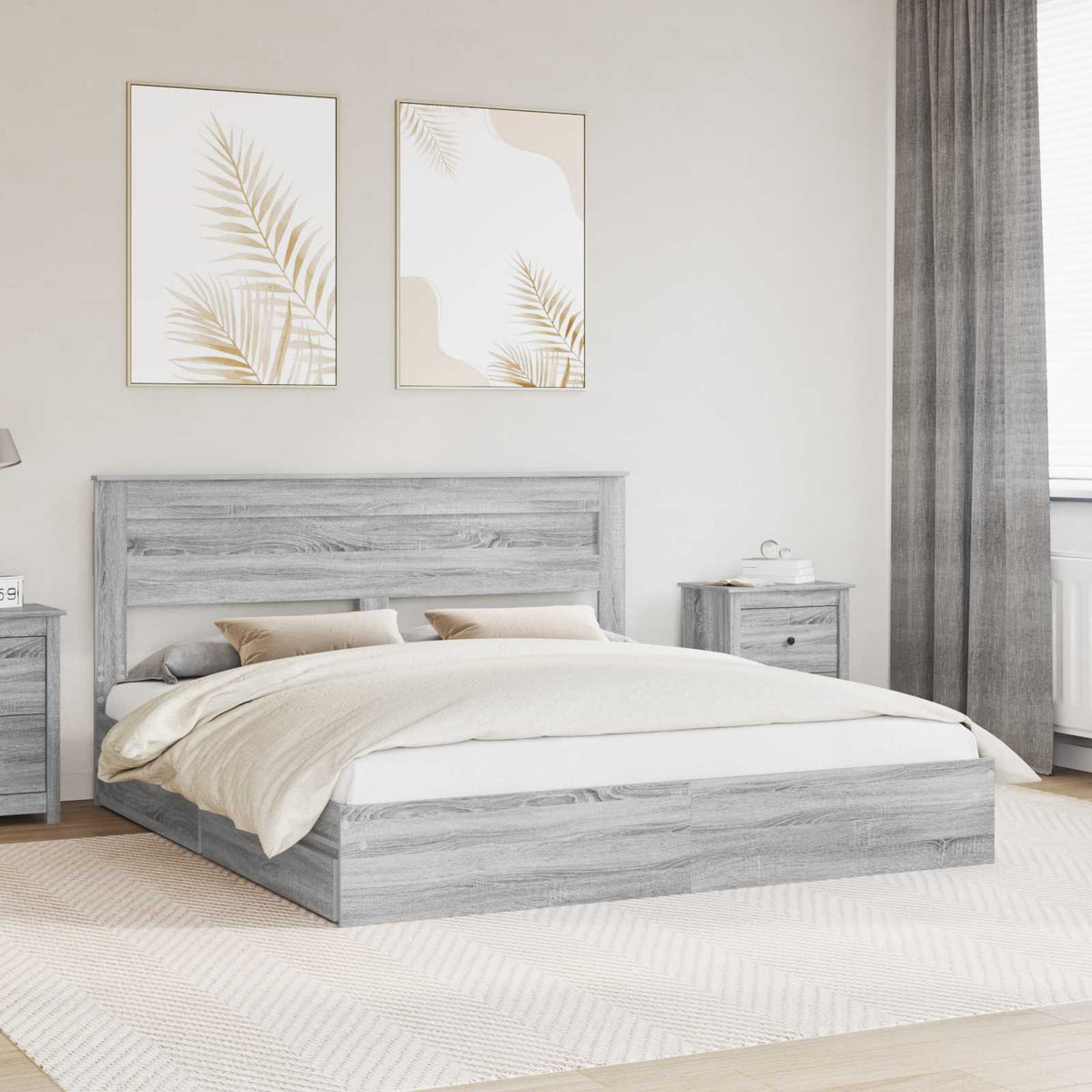 vidaXL Storage Bed Grey Sonoma 200 x 200 cm Engineered Wood 1