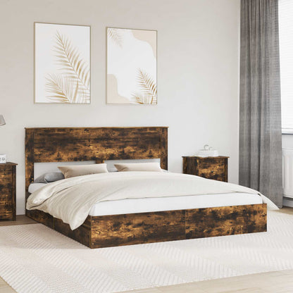vidaXL Storage Bed with Drawer Smoked Oak 180 x 200 cm Engineered Wood 1