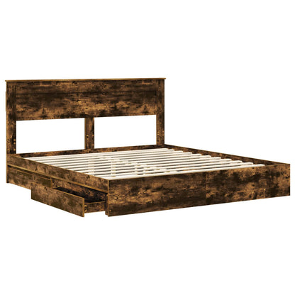 vidaXL Storage Bed with Drawer Smoked Oak 180 x 200 cm Engineered Wood 5