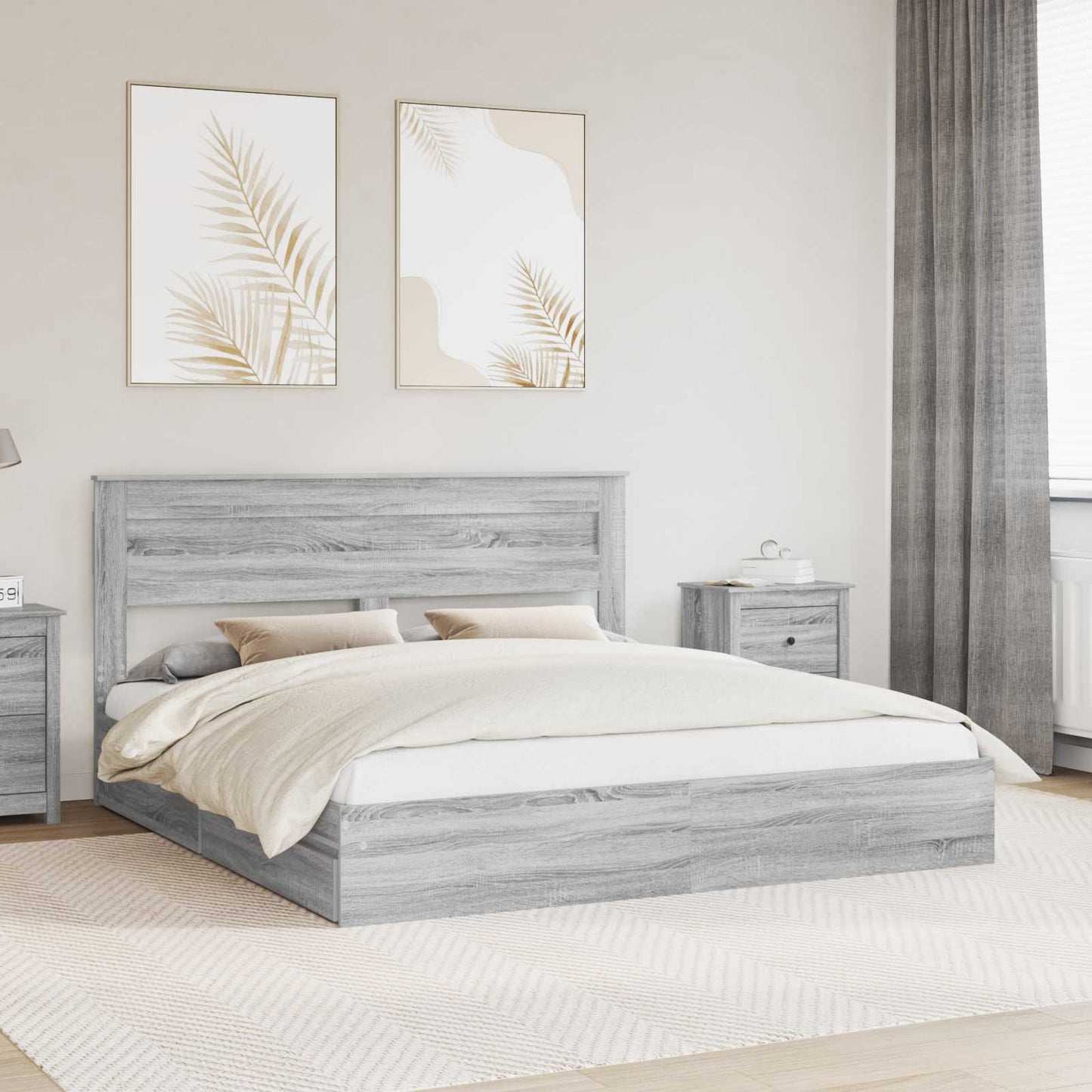 vidaXL Storage Bed Grey Sonoma 180 x 200 cm Engineered Wood 1