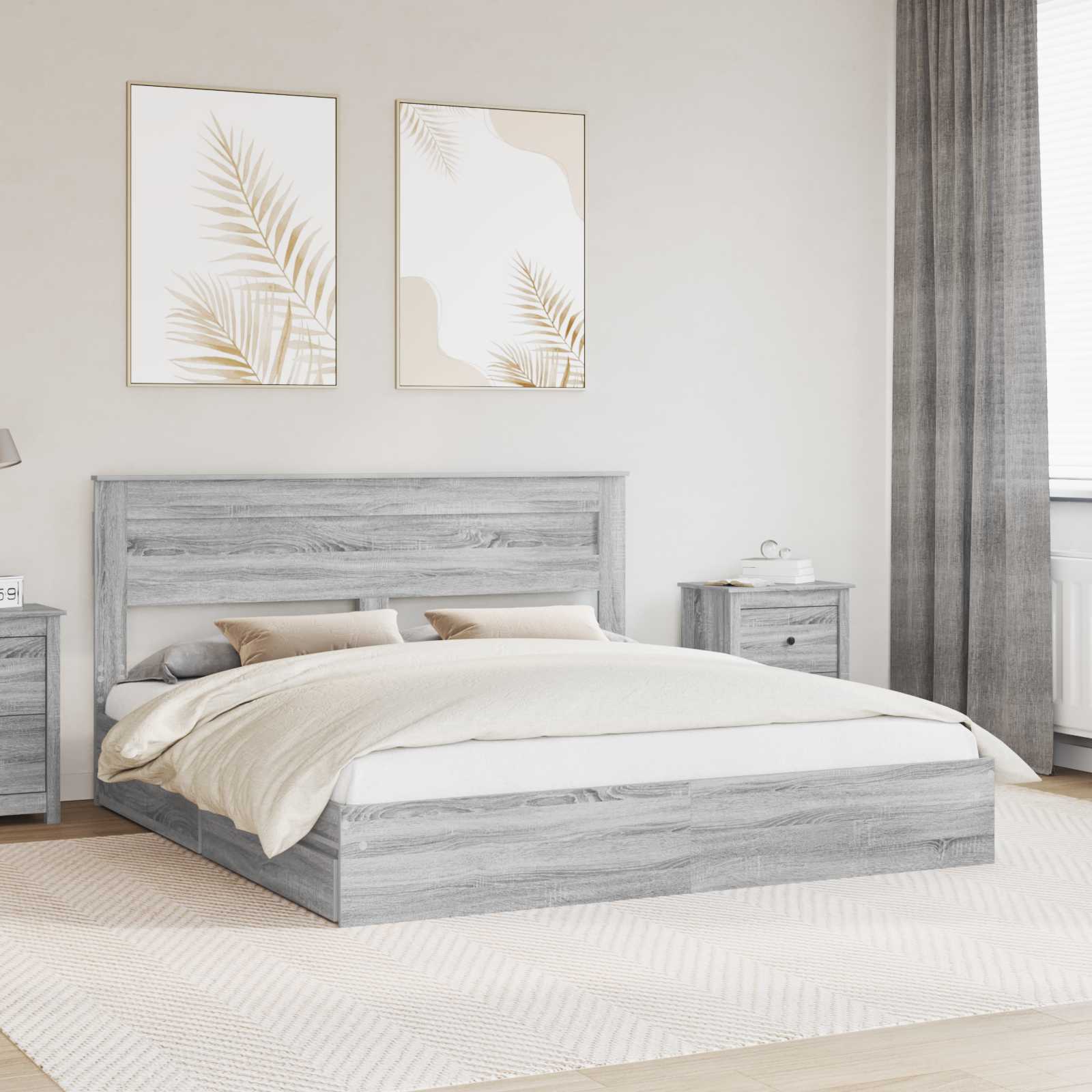 vidaXL Storage Bed Grey Sonoma 180 x 200 cm Engineered Wood 1
