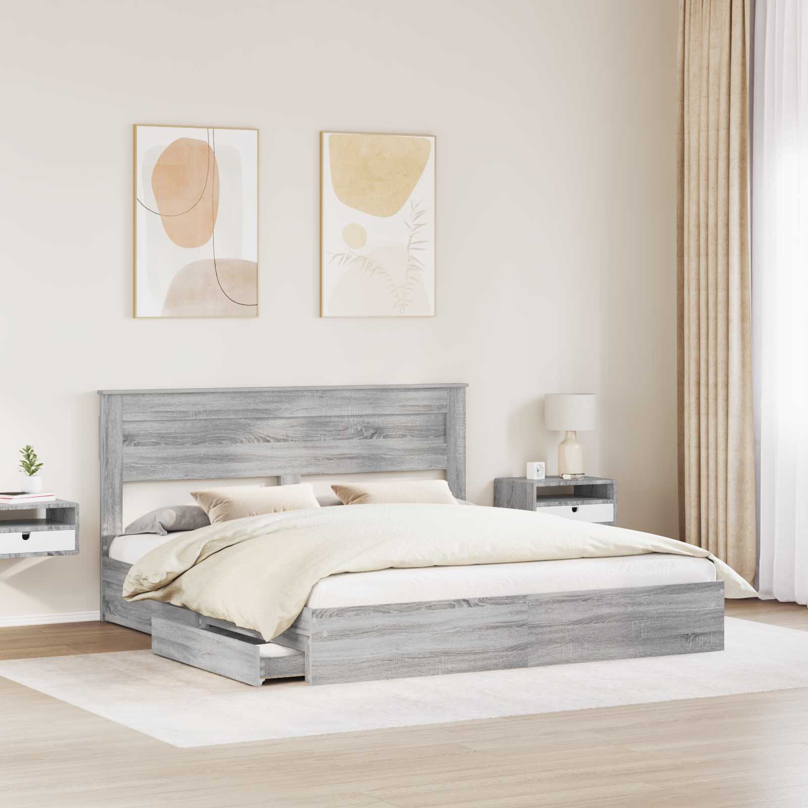 vidaXL Storage Bed Grey Sonoma 180 x 200 cm Engineered Wood 3
