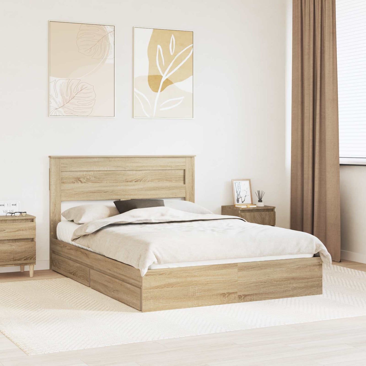 vidaXL Storage Bed with Drawer Sonoma Oak 160 x 200 cm Engineered Wood 1