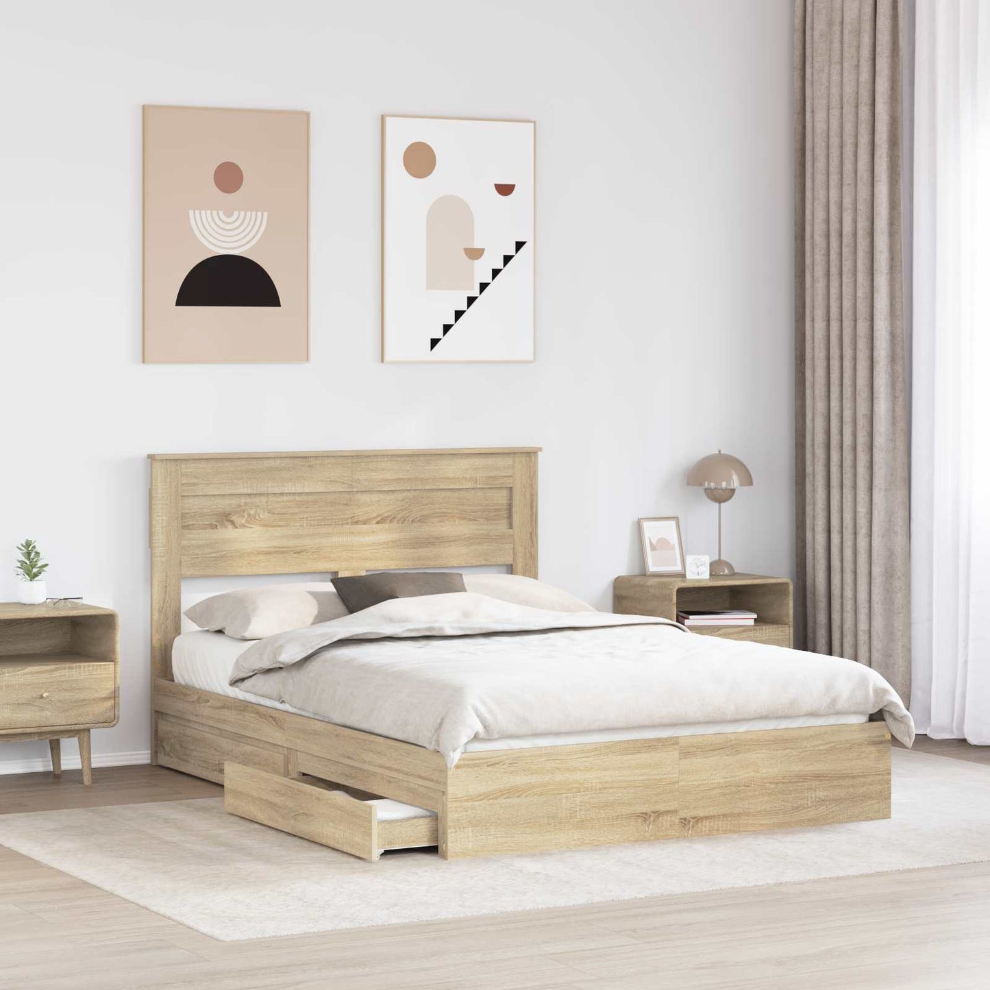vidaXL Storage Bed with Drawer Sonoma Oak 160 x 200 cm Engineered Wood 3