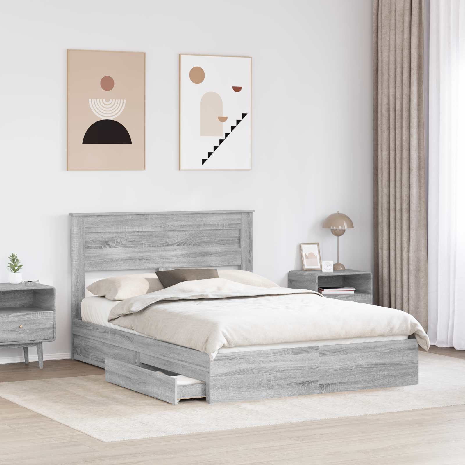vidaXL Storage Bed Grey Sonoma 140 x 200 cm Engineered Wood 3