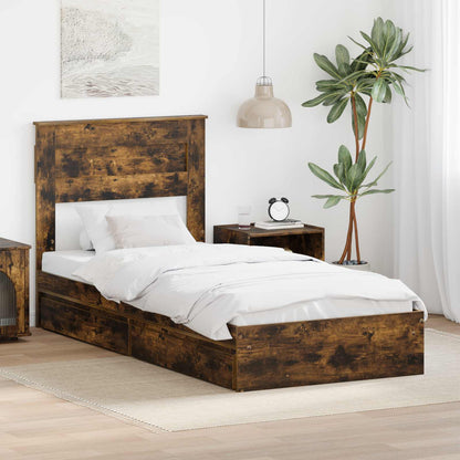 Storage Bed with Drawer Engineered Wood Length 200 cm Smoked Oak 100 cm