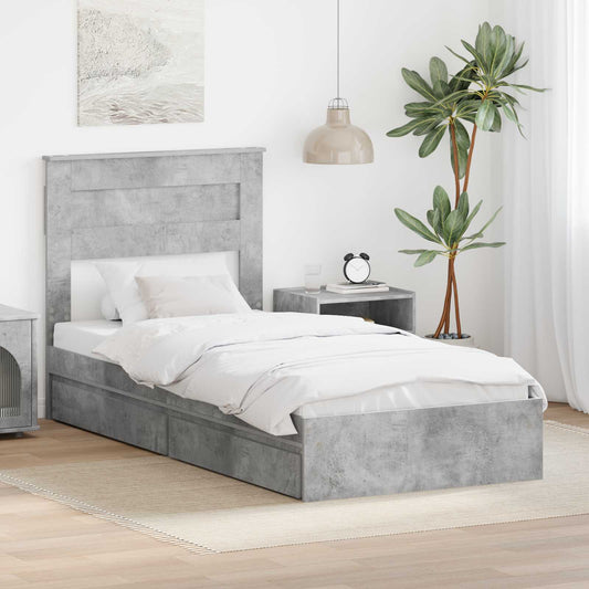 Storage Bed with Drawer Engineered Wood Length 190 cm Concrete grey 90 cm