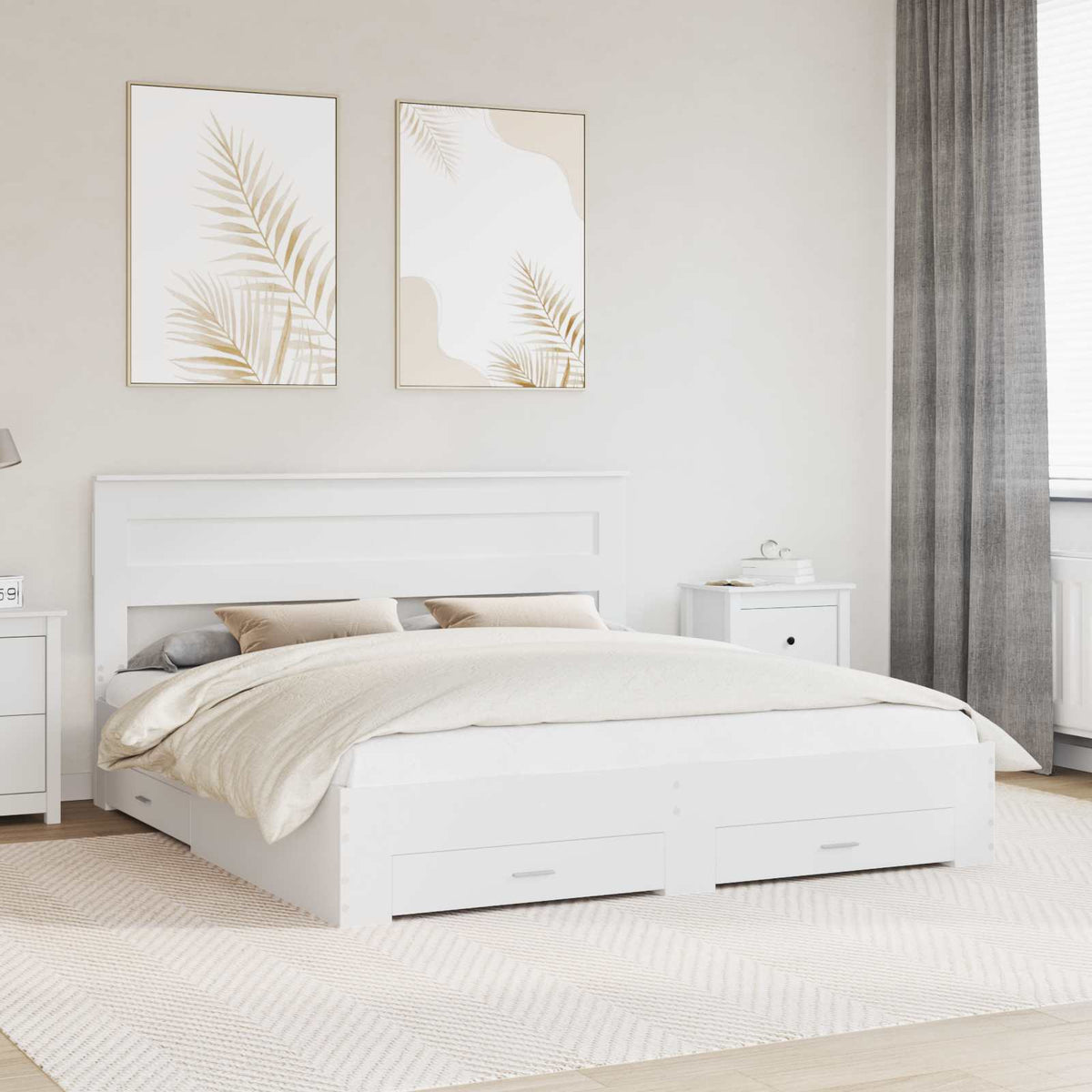 vidaXL Bed Frame with Drawer White 180 x 200 cm Engineered Wood 1