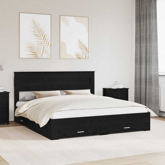 vidaXL Bed Frame with Drawer Black Oak 180 x 200 cm Engineered Wood 1