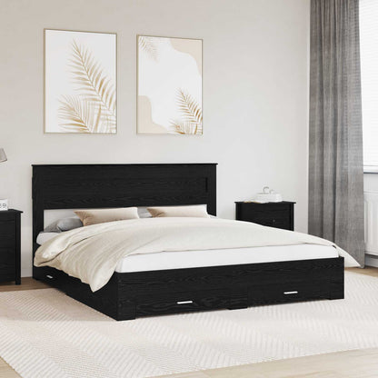 Bed Frame with Drawer Engineered Wood Length 200 cm Black Oak 180 cm