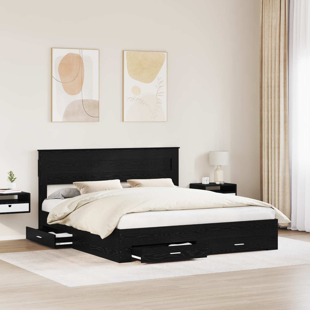 Bed Frame with Drawer Engineered Wood Length 200 cm Black Oak 180 cm