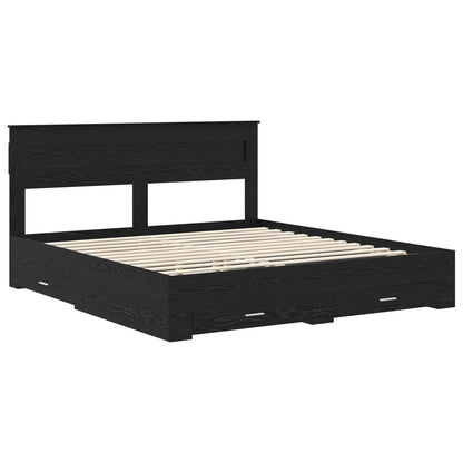 Bed Frame with Drawer Engineered Wood Length 200 cm Black Oak 180 cm