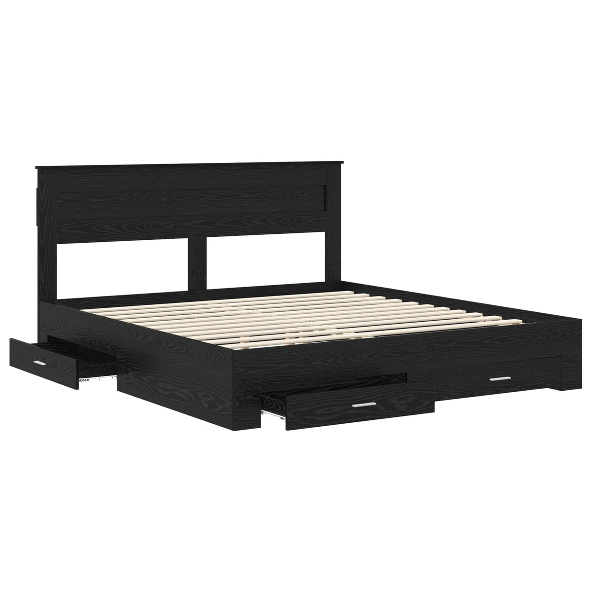 Bed Frame with Drawer Engineered Wood Length 200 cm Black Oak 180 cm