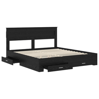 Bed Frame with Drawer Engineered Wood Length 200 cm Black Oak 180 cm