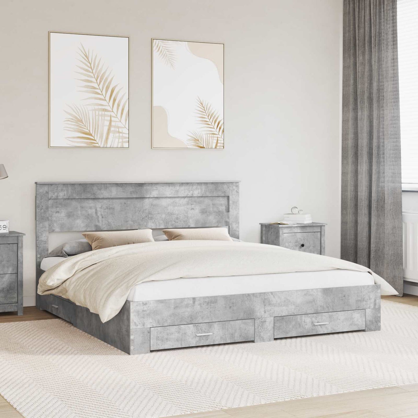 vidaXL Bed Frame Concrete Grey 180 x 200 cm Engineered Wood 1