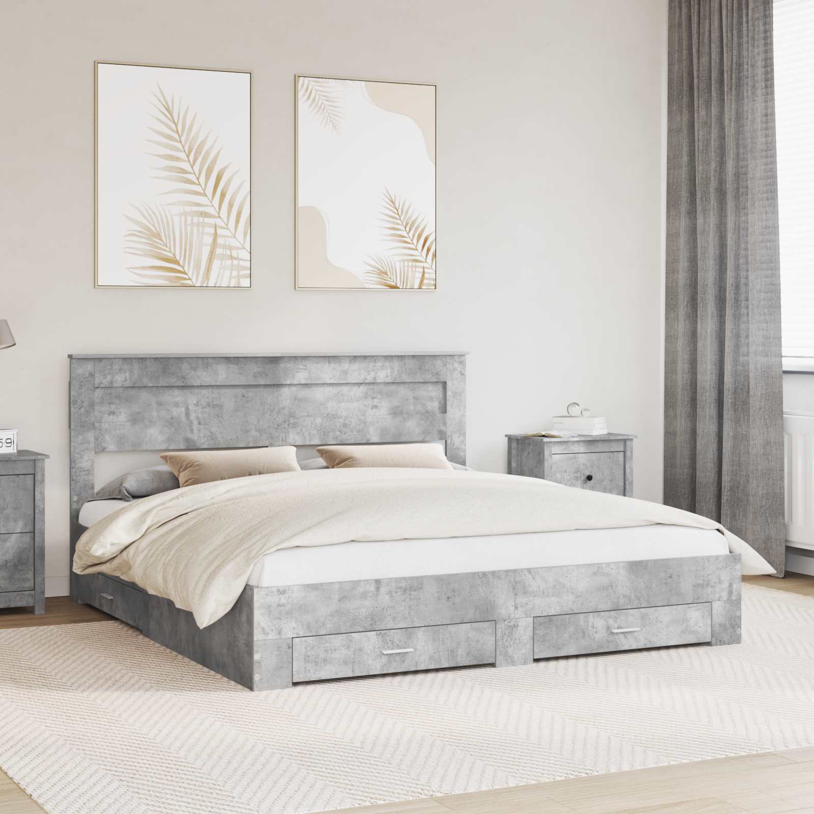 vidaXL Bed Frame Concrete Grey 180 x 200 cm Engineered Wood 1