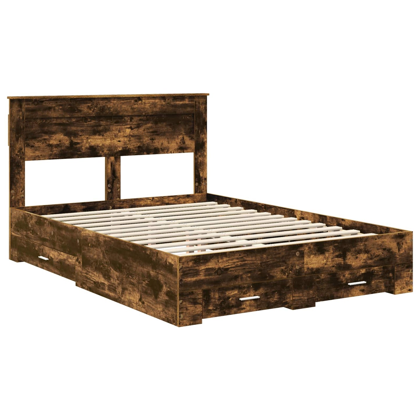 vidaXL Bed Frame with Drawer Smoked Oak 150 x 200 cm Engineered Wood 4