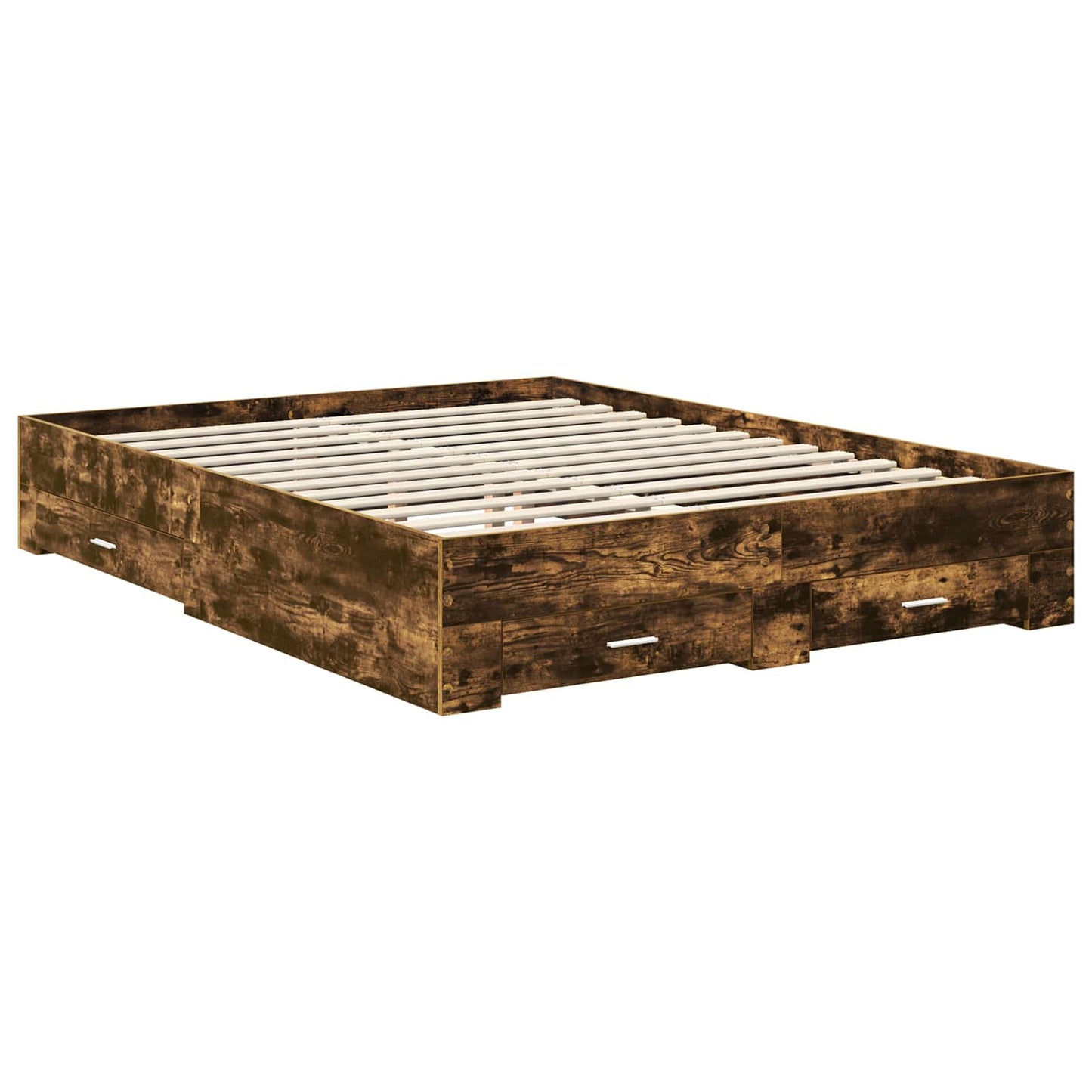vidaXL Bed Frame with Drawer Smoked Oak 150 x 200 cm Engineered Wood 6