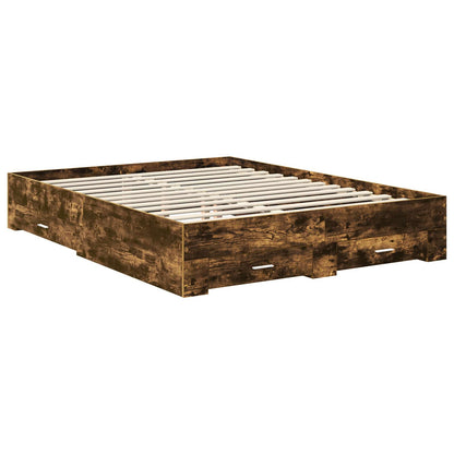 vidaXL Bed Frame with Drawer Smoked Oak 150 x 200 cm Engineered Wood 6