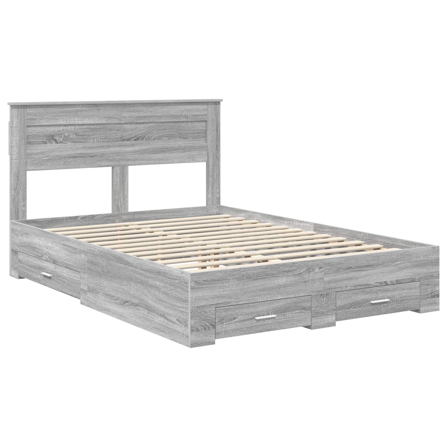 vidaXL Bed Frame with Drawer Grey Sonoma 150 x 200 cm Engineered Wood 4