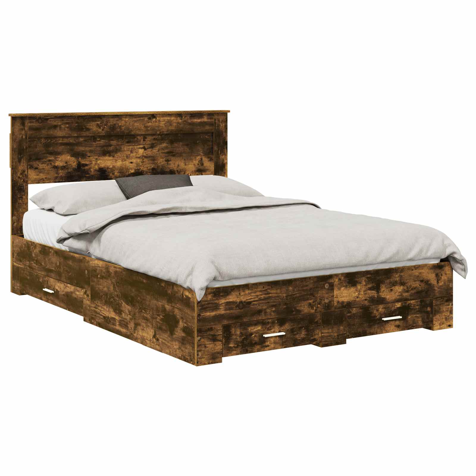 vidaXL Bed Frame with Drawer Smoked Oak 140 x 190 cm Engineered Wood 2