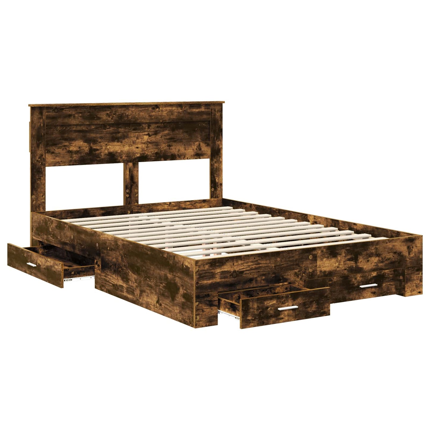 vidaXL Bed Frame with Drawer Smoked Oak 140 x 190 cm Engineered Wood 5