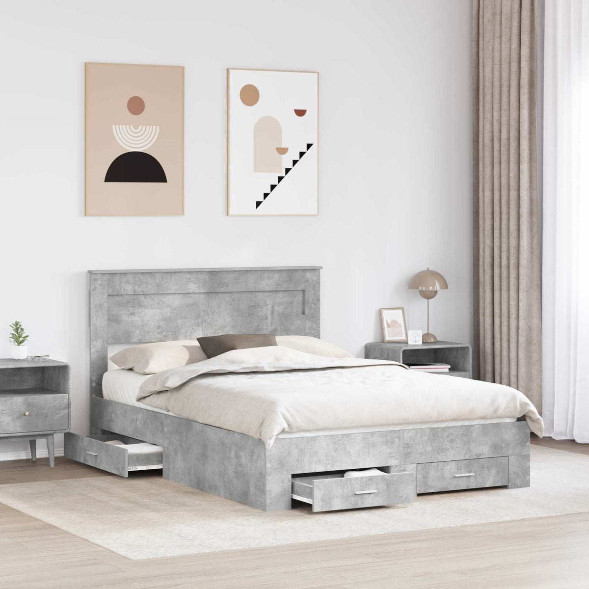 Bed Frame Engineered Wood Length 200 cm Concrete grey 140 cm