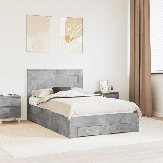 vidaXL Bed Frame Concrete Grey 135 x 190 cm Engineered Wood 1