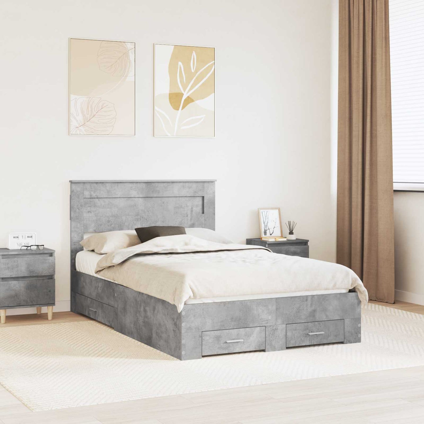 vidaXL Bed Frame Concrete Grey 120 x 190 cm Engineered Wood 1