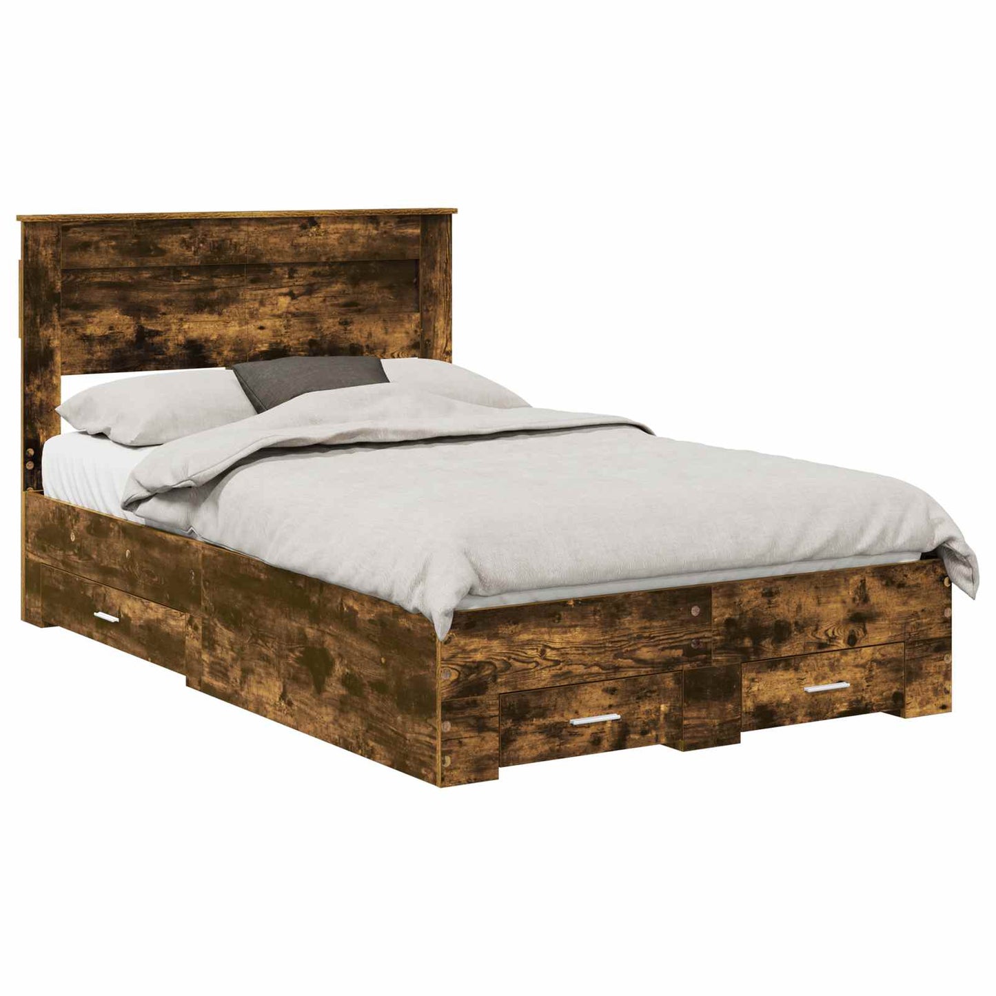 vidaXL Bed Frame with Drawer Smoked Oak 120 x 190 cm Engineered Wood 2