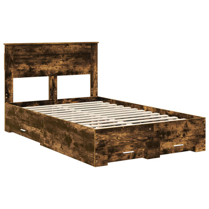 vidaXL Bed Frame with Drawer Smoked Oak 120 x 190 cm Engineered Wood 4