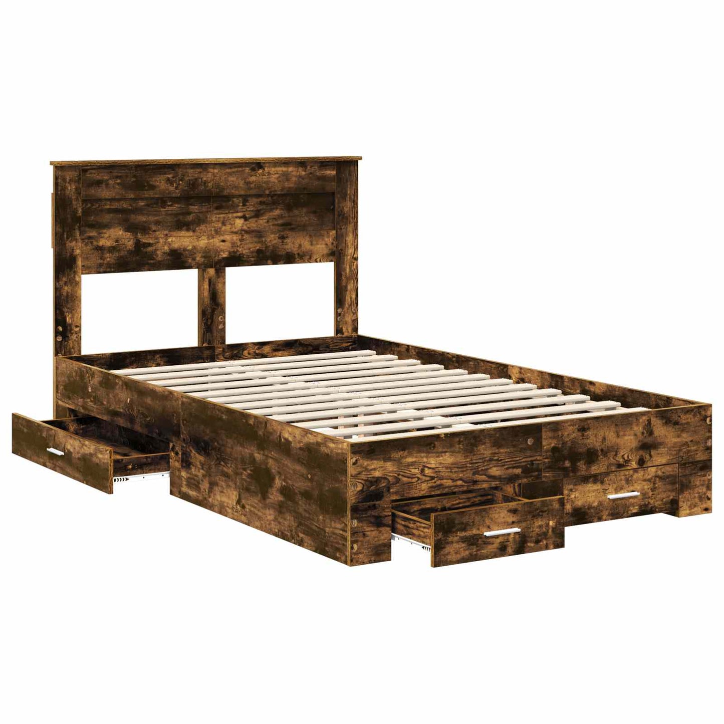 vidaXL Bed Frame with Drawer Smoked Oak 120 x 190 cm Engineered Wood 5