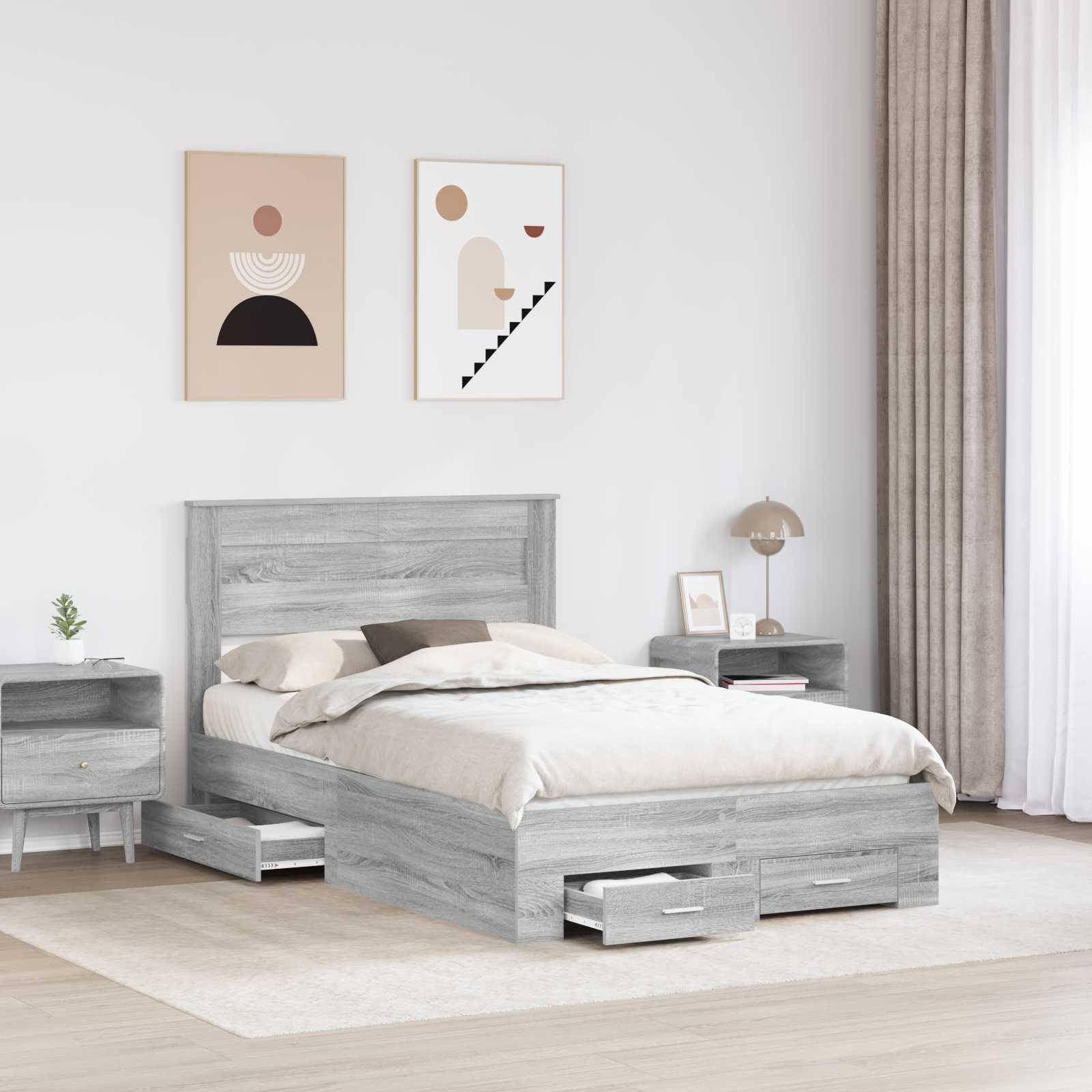 vidaXL Bed Frame with Drawer Grey Sonoma 120 x 190 cm Engineered Wood 3