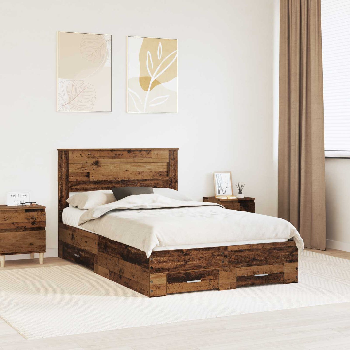 vidaXL Bed Frame with Drawer Old Wood 120 x 190 cm Engineered Wood 1