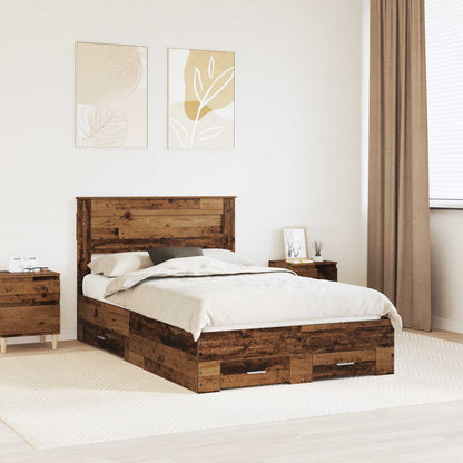 vidaXL Bed Frame with Drawer Old Wood 120 x 190 cm Engineered Wood 1