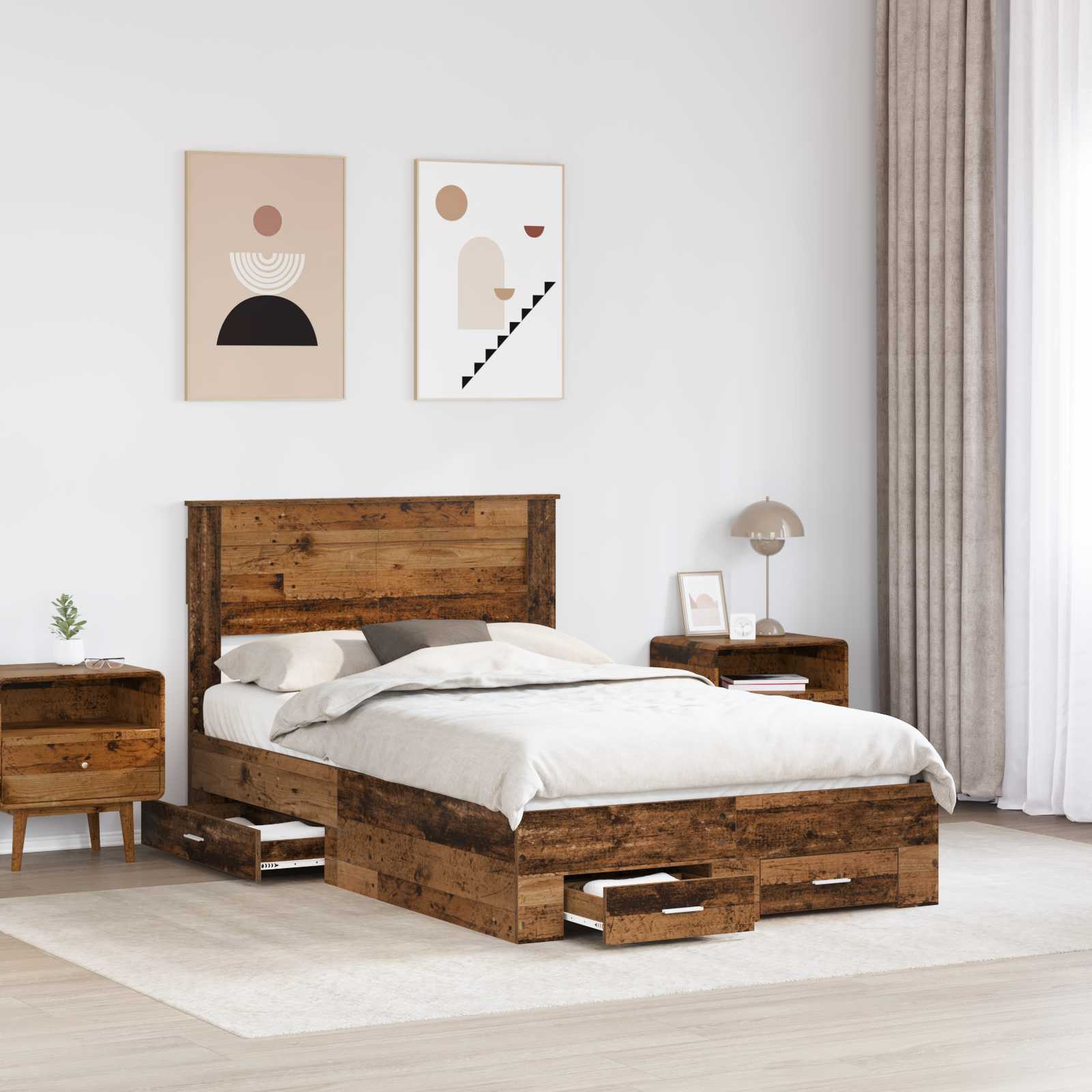 vidaXL Bed Frame with Drawer Old Wood 120 x 190 cm Engineered Wood 3