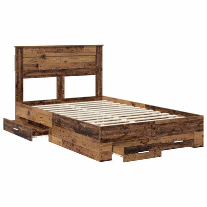 vidaXL Bed Frame with Drawer Old Wood 120 x 190 cm Engineered Wood 5