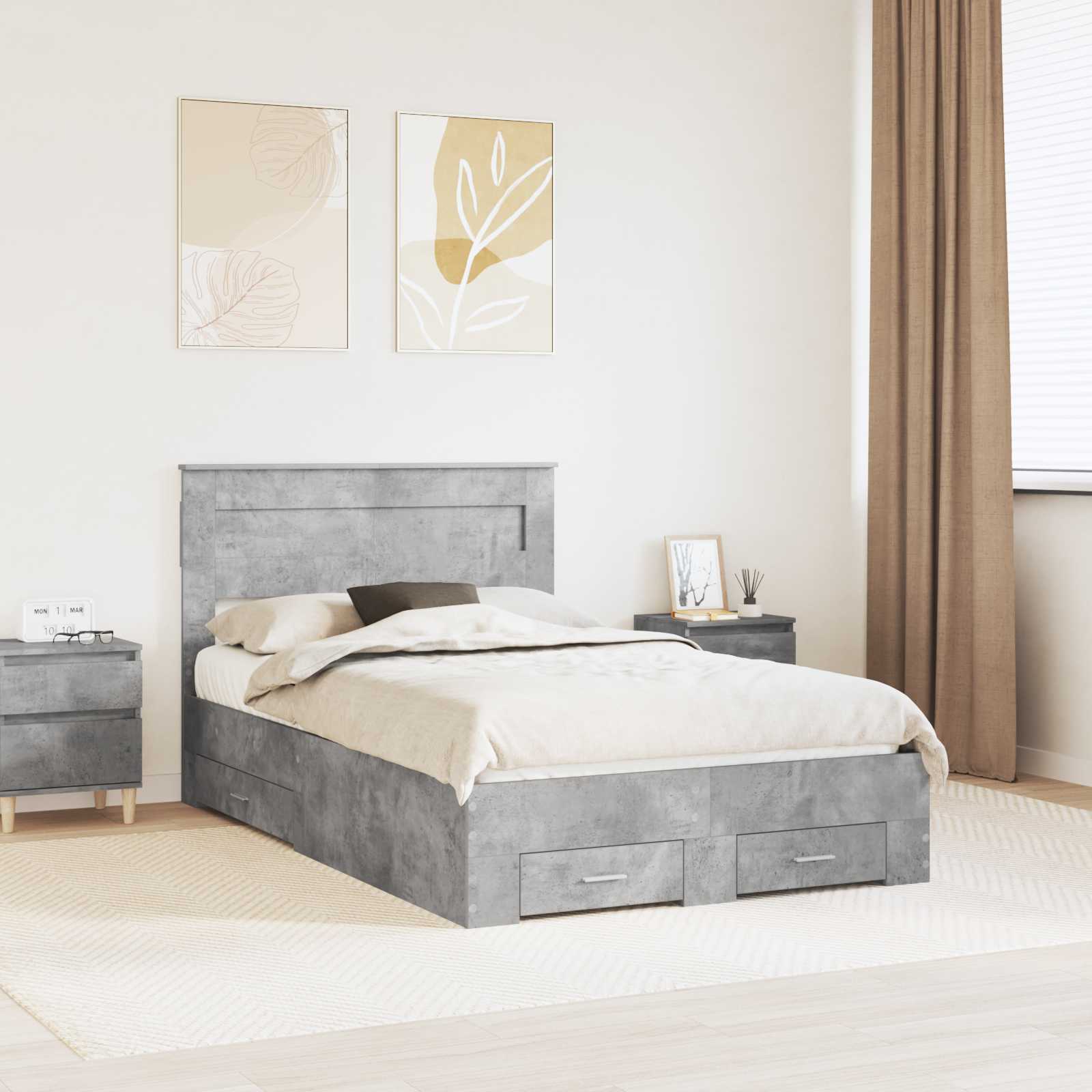 vidaXL Bed Frame Concrete Grey 120 x 200 cm Engineered Wood 1