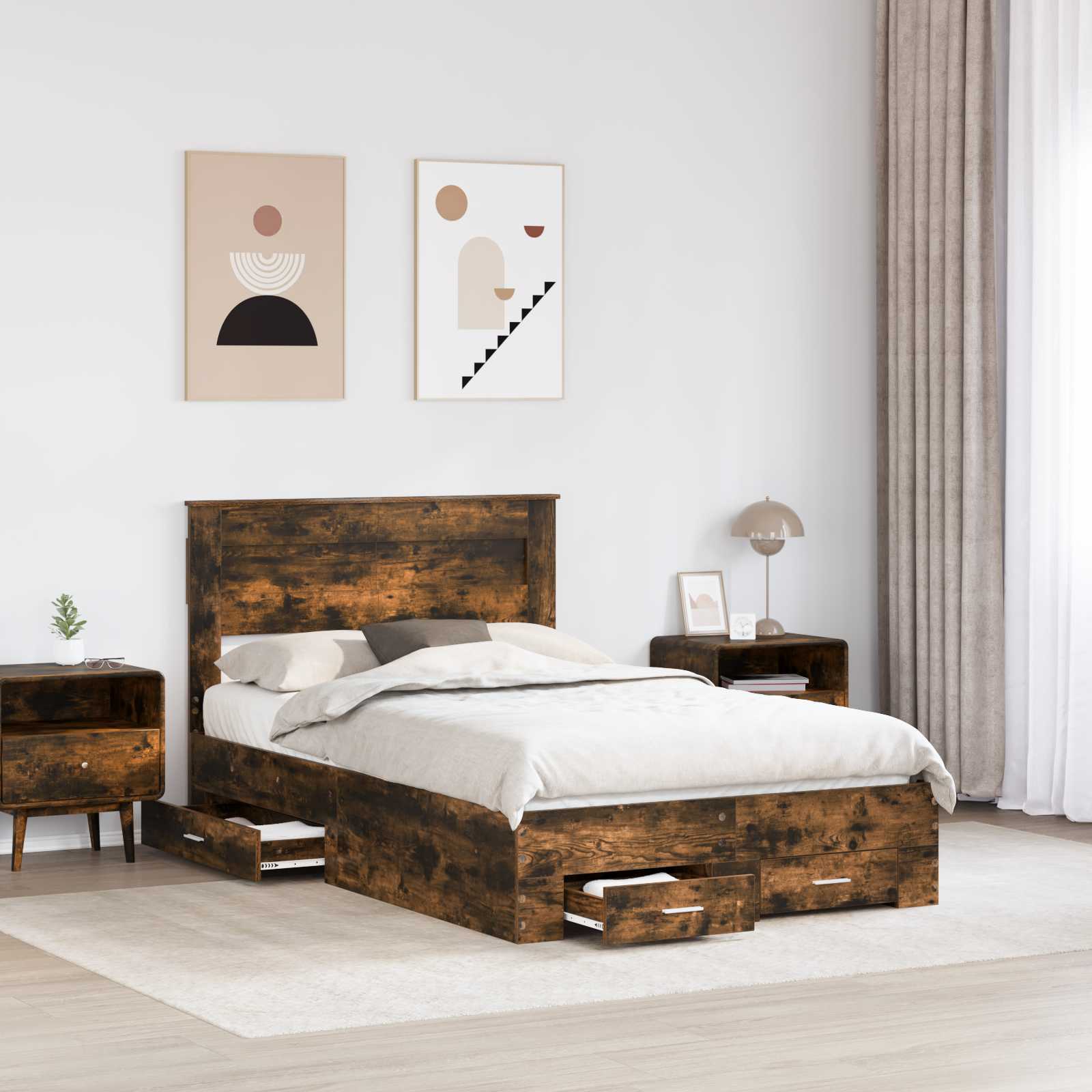 vidaXL Bed Frame with Drawer Smoked Oak 120 x 200 cm Engineered Wood 3
